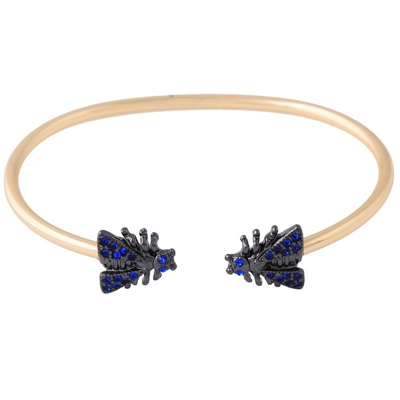 Goldtone Blue Bug Bangle Bracelet - Picture 1 of 2